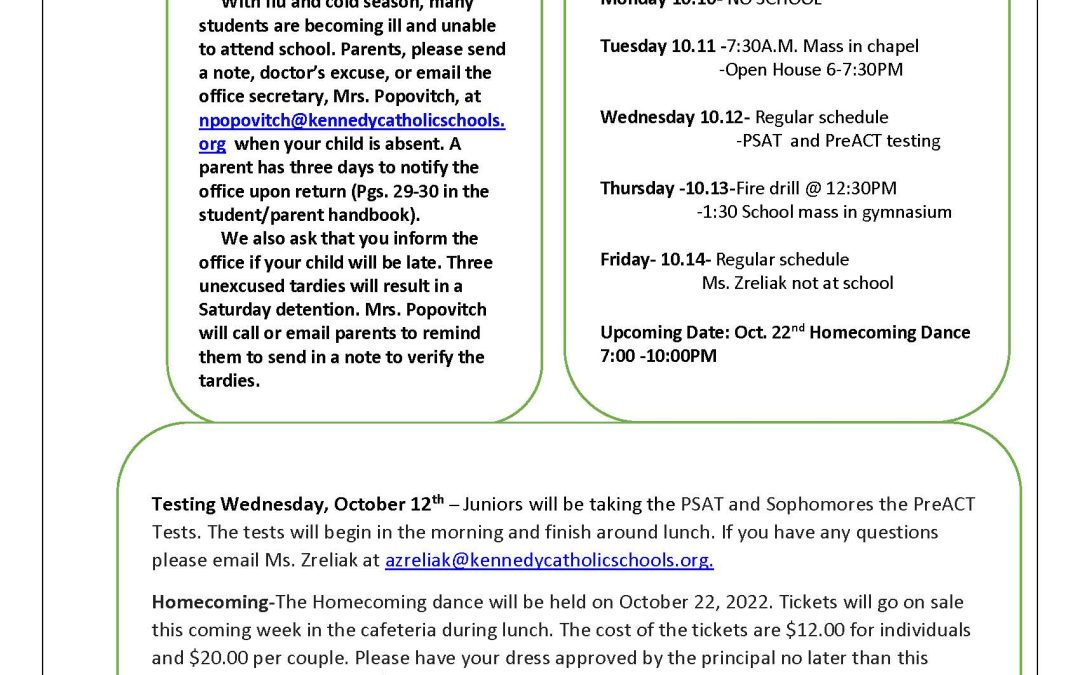 KCMS/HS Weekly Newsletter 10-10-22